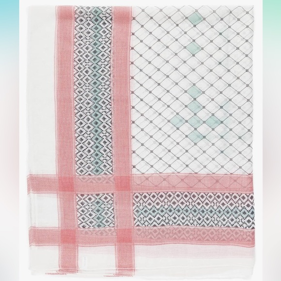 📦 MELIFLUOS Spanish Scarf Lightweight Geometric Pink White Mint - Picture 2 of 7